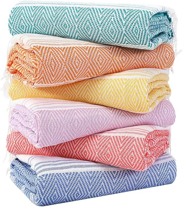 Genovega 6 Packs Oversized Turkish Beach Towels Set Bulk 74"x38" Extra Large Quick Dry Sand Free ... | Amazon (US)
