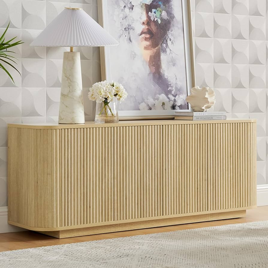 64" Buffet Sideboard Cabinet with Storage, Modern Fluted Accent Credenza with Adjustable Shelves,... | Amazon (US)