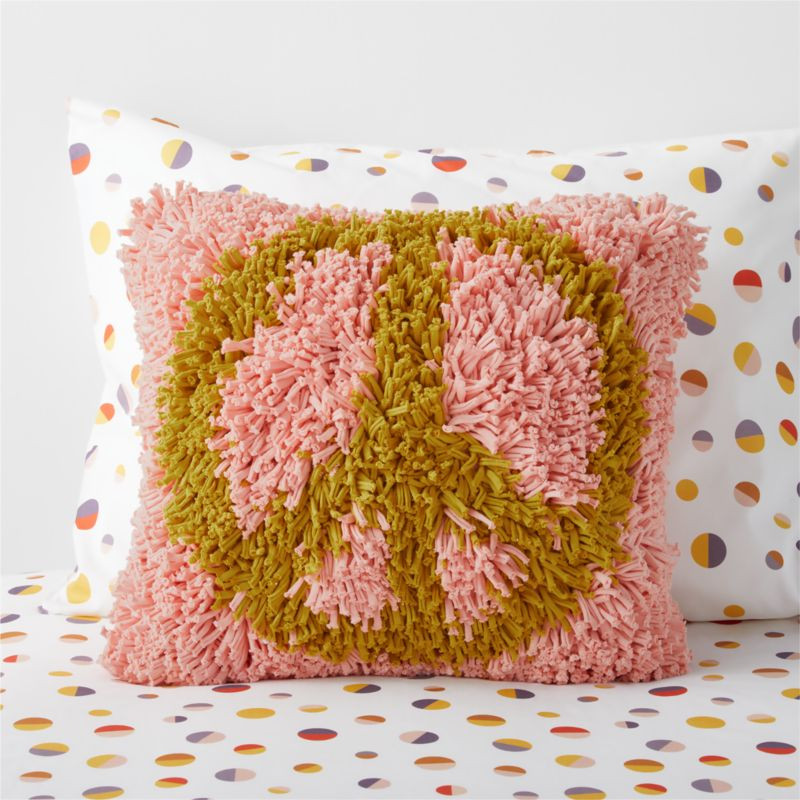 Pink Peace Sign Kids Shaggy Throw Pillow | Crate & Kids | Crate & Barrel