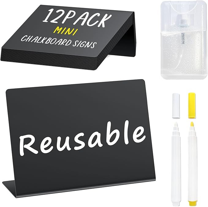 PigPotParty 12 Pcs Food Labels for Party Buffet w/Cleaning Spray, 4"x3" Mini Chalkboard Signs for... | Amazon (US)