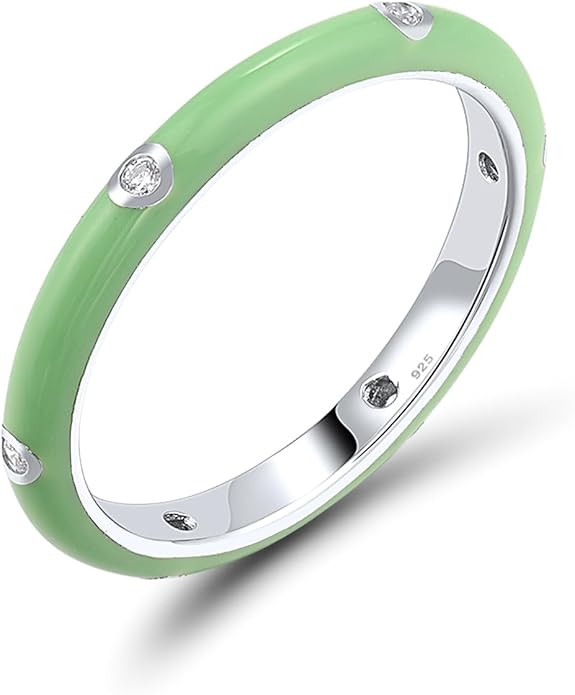 Santuzza Stackable Enamel Ring 925 Sterling Silver Cubic Zirconia Rainbow Eternity Stacking Band ... | Amazon (US)