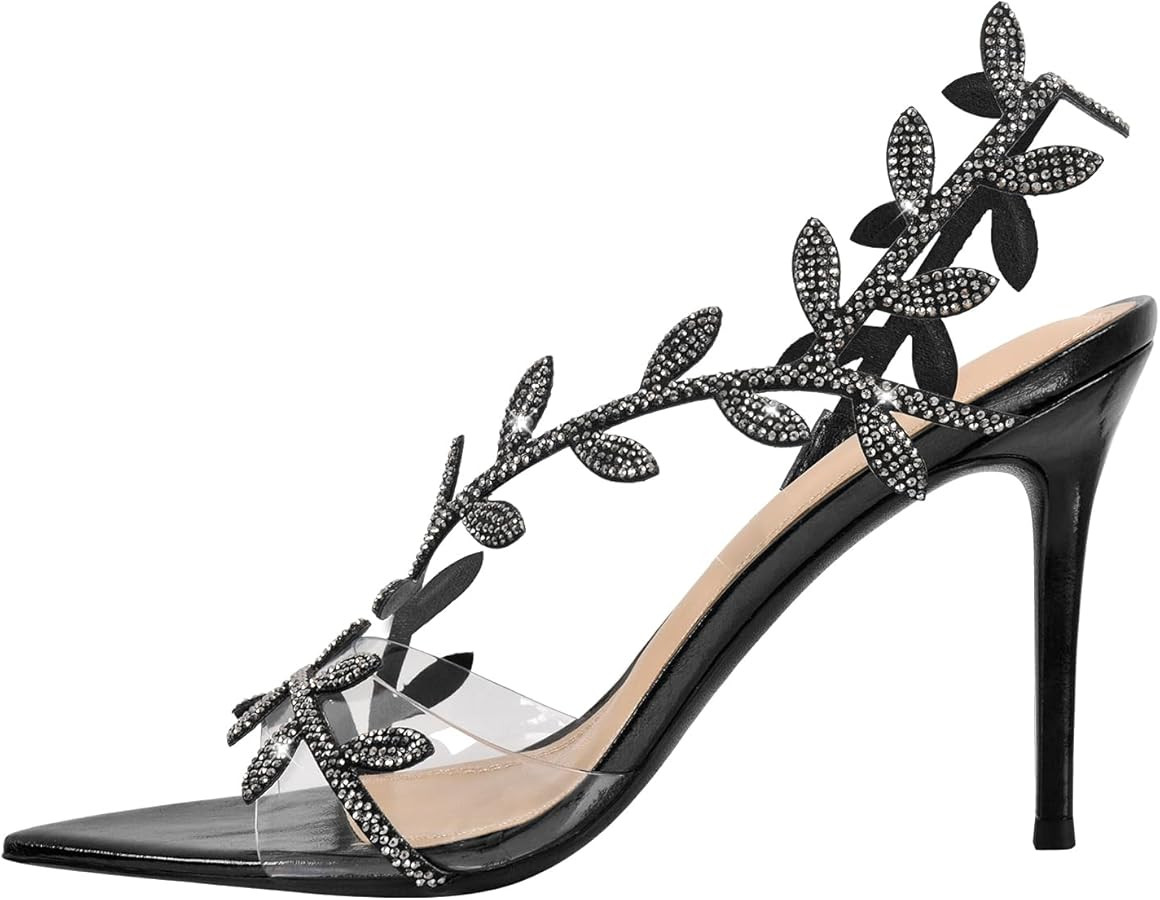sexytag Clear Stiletto High Heels Pointed Open Toe Strappy Slingback Heeled Sandals for Women | Amazon (US)