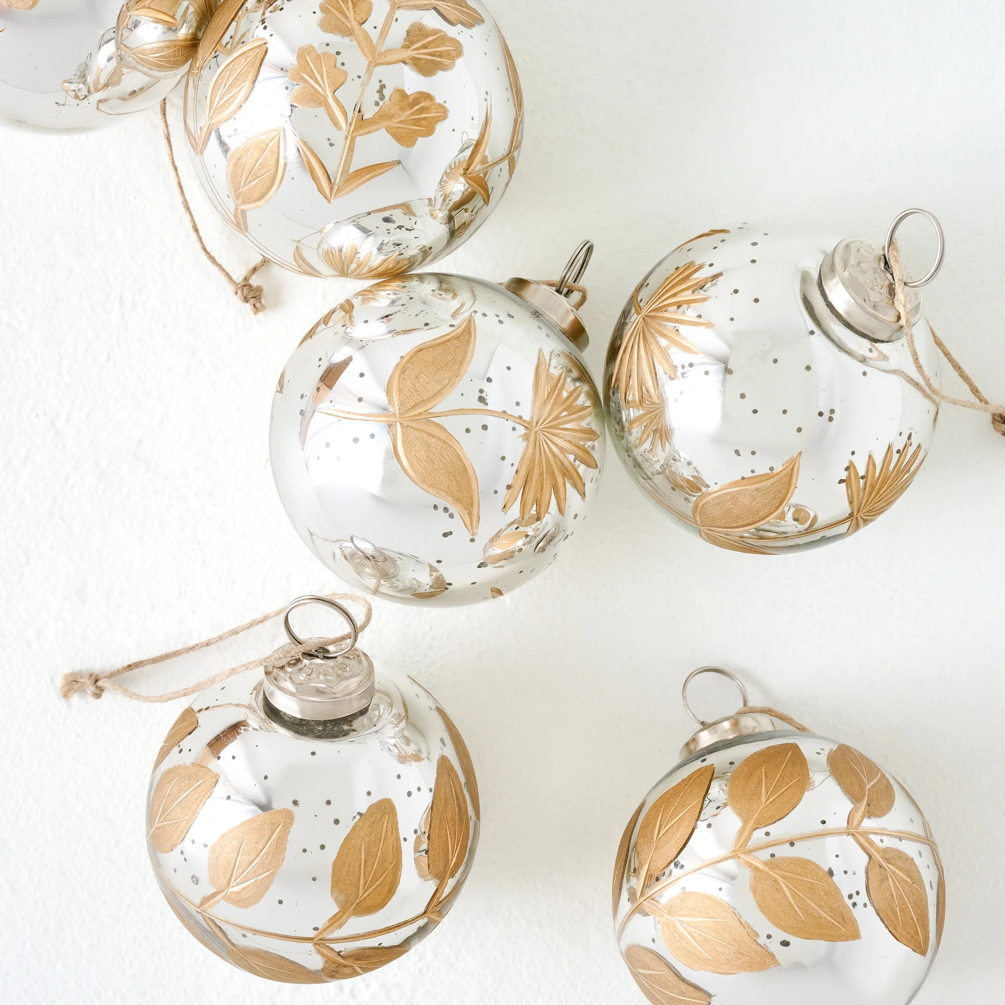 Mercury Glass and Gold Botanical Ornament Set of Six | Magnolia