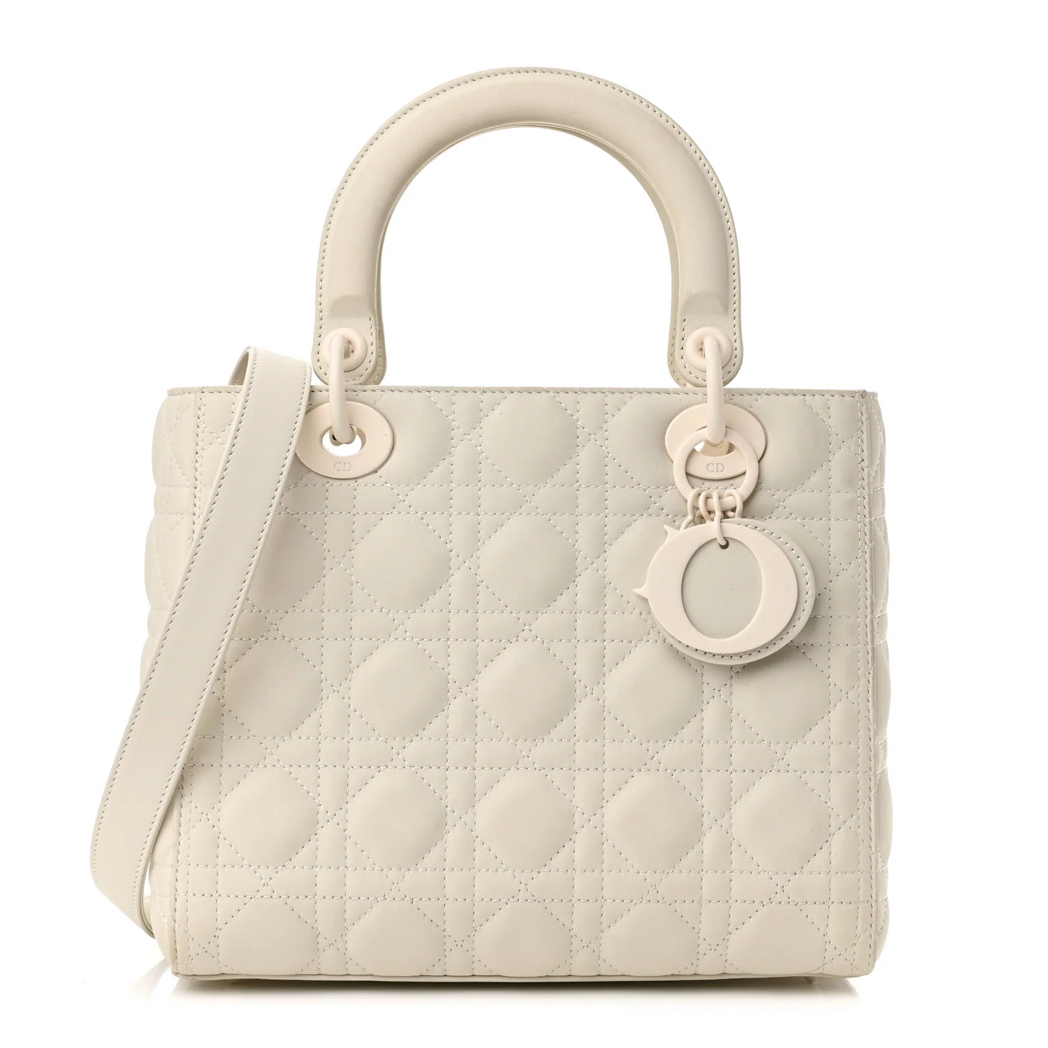 CHRISTIAN DIOR Ultra Matte Calfskin Cannage Medium Lady Dior Latte | FASHIONPHILE (US)