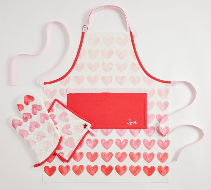 Watercolor Heart Cotton Apron, Oven Mitt, & Pot Holder Set | Pottery Barn | Pottery Barn (US)