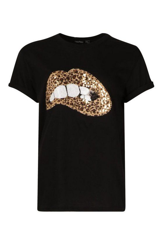 Sequin Lip Graphic T-Shirt | Boohoo.com (US & CA)