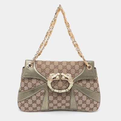 Gucci Tom Ford Dragon Limited Edition GreenBeige GG Canvas and Leather Trim | eBay US