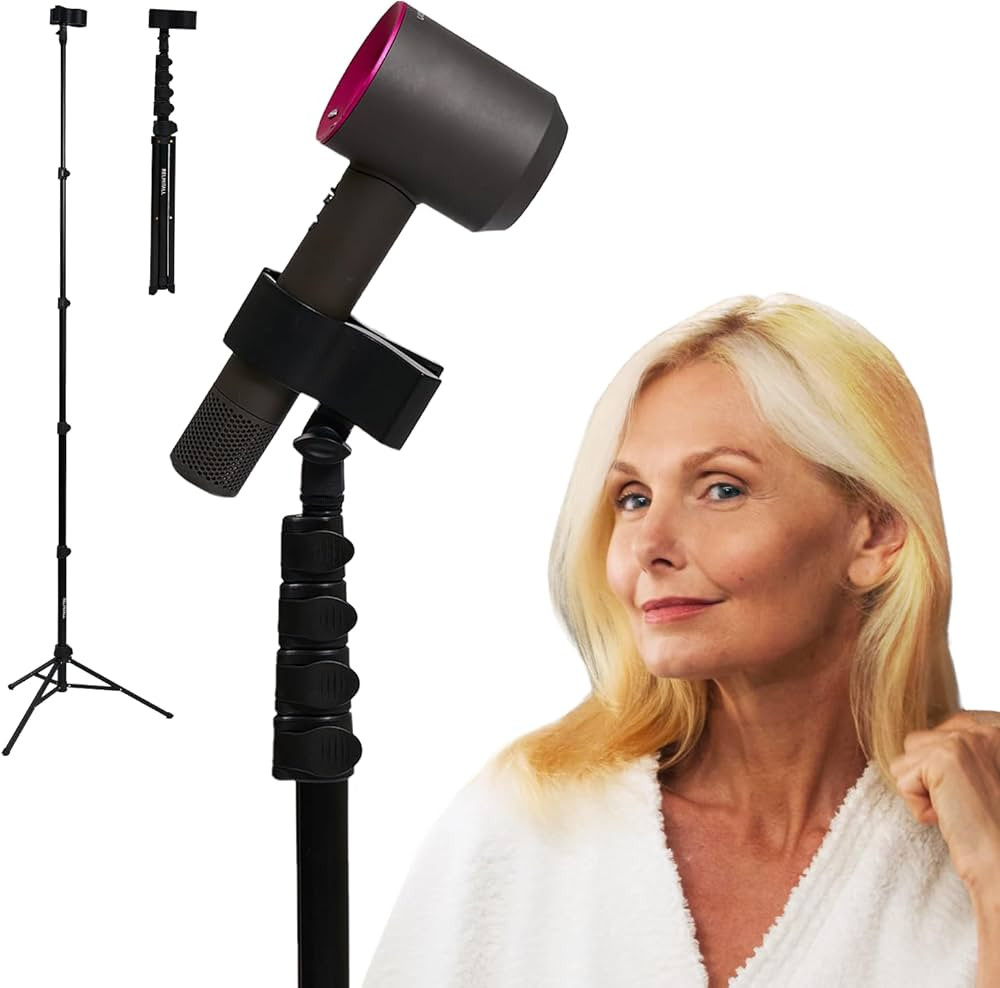 Hair Dryer Stand – Heavy Duty 26-74 Inch Adjustable Blow Dryer Holder with Non-Slip Tripod and ... | Amazon (US)