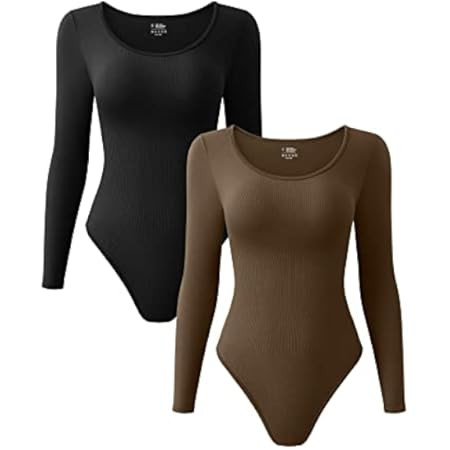 Popilush Square Neck Bodysuit for Women Long Sleeve Thong Shapewear Built In Bra Basic Jumpsuit C... | Amazon (US)