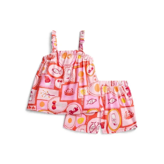 Wonder Nation Toddler Girls Ribbed Tank Top and Shorts 2-Piece Set, Sizes 12M–5T | Walmart (US)