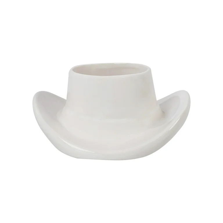 Mainstays 6.8" x 7.1" x 3.2" Round White Ceramic Cowboy Hat Planter | Walmart (US)
