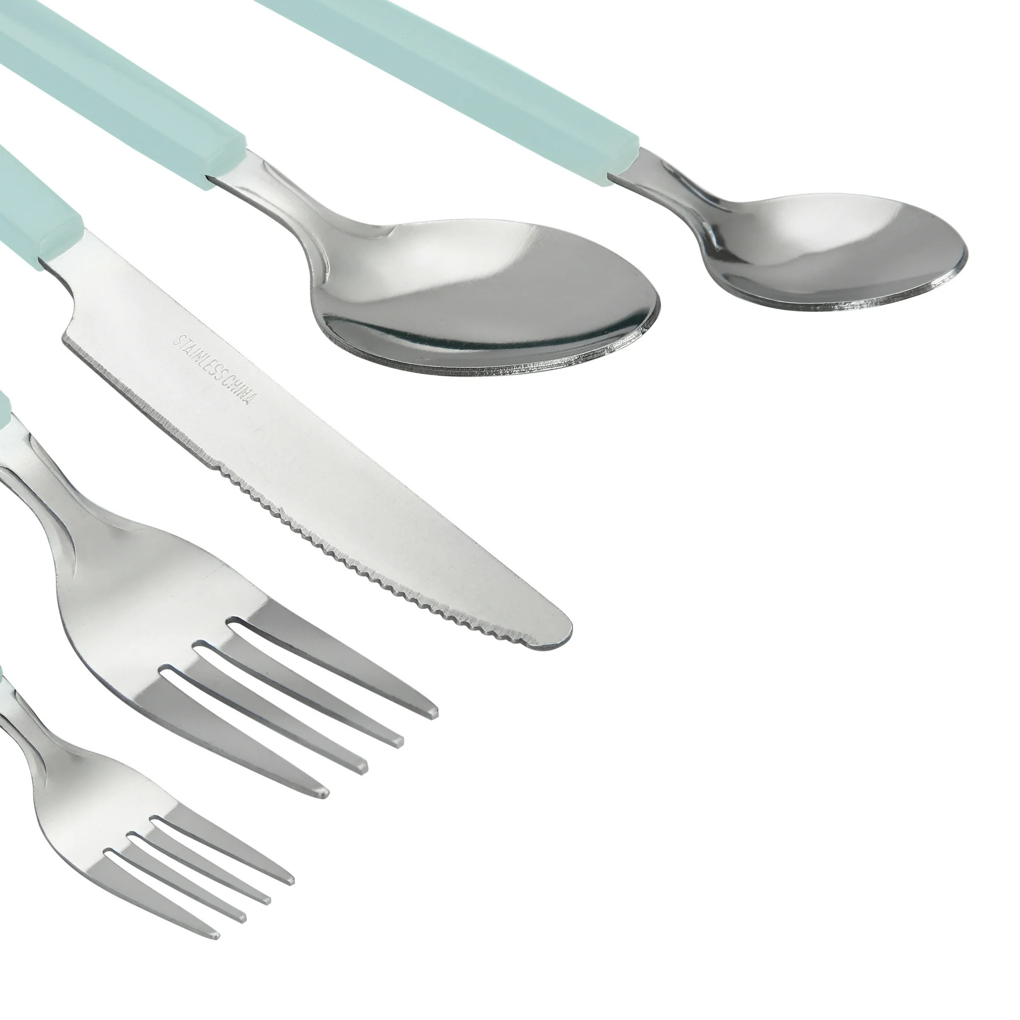 Mainstays 49-piece Stainless Steel and Plastic Flatware Set with Tray, Aquifer | Walmart (US)