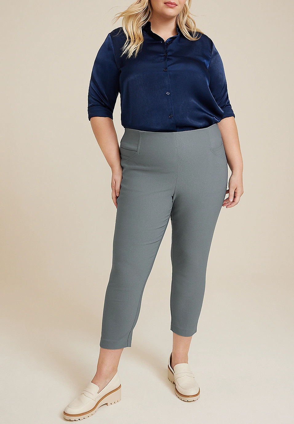 Plus Size Bengaline Textured High Rise Skinny Cropped Dress Pant | Maurices