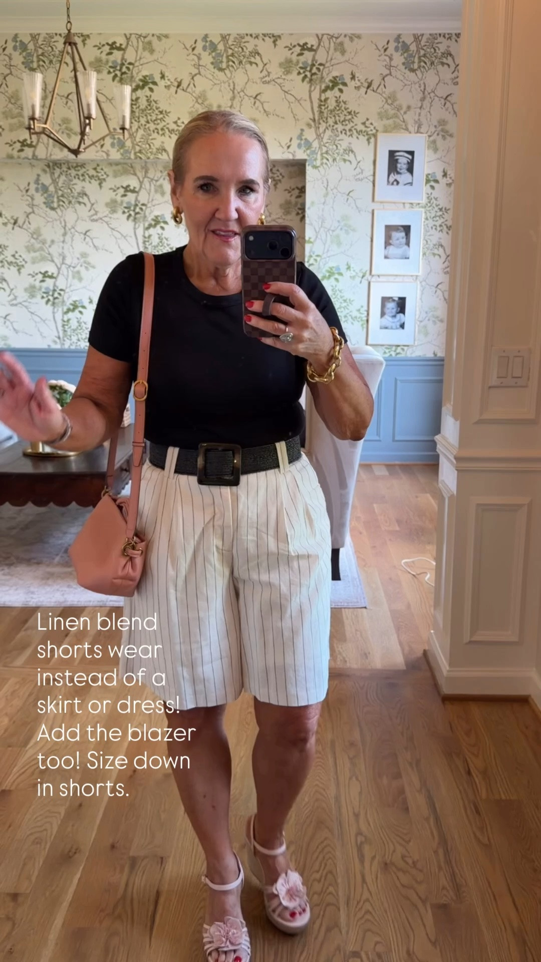 Walmart shorts. Pay attention to sizing! 
White denim SIZE UP!!! I’m in a 10
Trouser pinstripe size down to a 6
Drawstring shirts regular size 8 but no stretch you still might want to size up if inbetween 
Everything else true to size

#LTKOver40 #LTKootd #LTKPetite