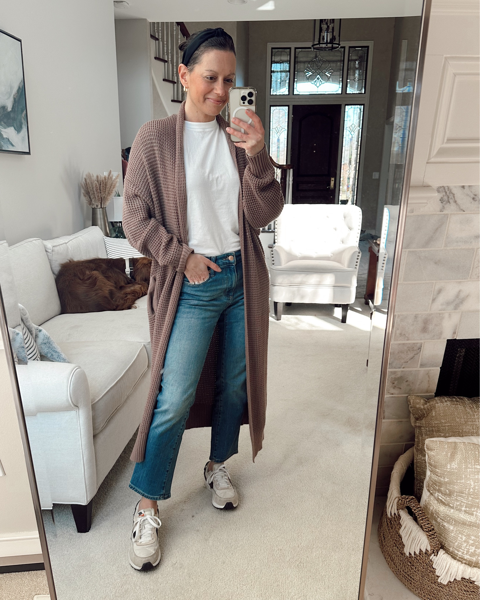 Outfit of the day - spring transition outfit - duster cardigan runs true to size, Target jeans run true to size, Target tee runs true to size.

#LTKover40 #LTKstyletip #LTKfindsunder50