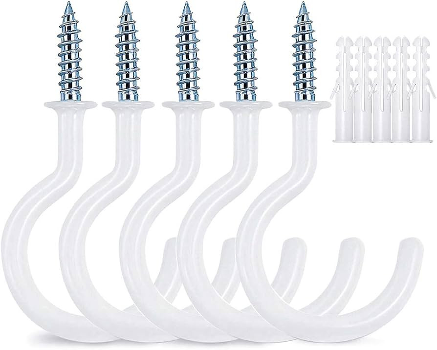 12 Pcs 2.9 Inches White Ceiling Hooks,Vinyl Coated Screw-in Wall Hooks, Plant Hooks, Kitchen Hook... | Amazon (US)
