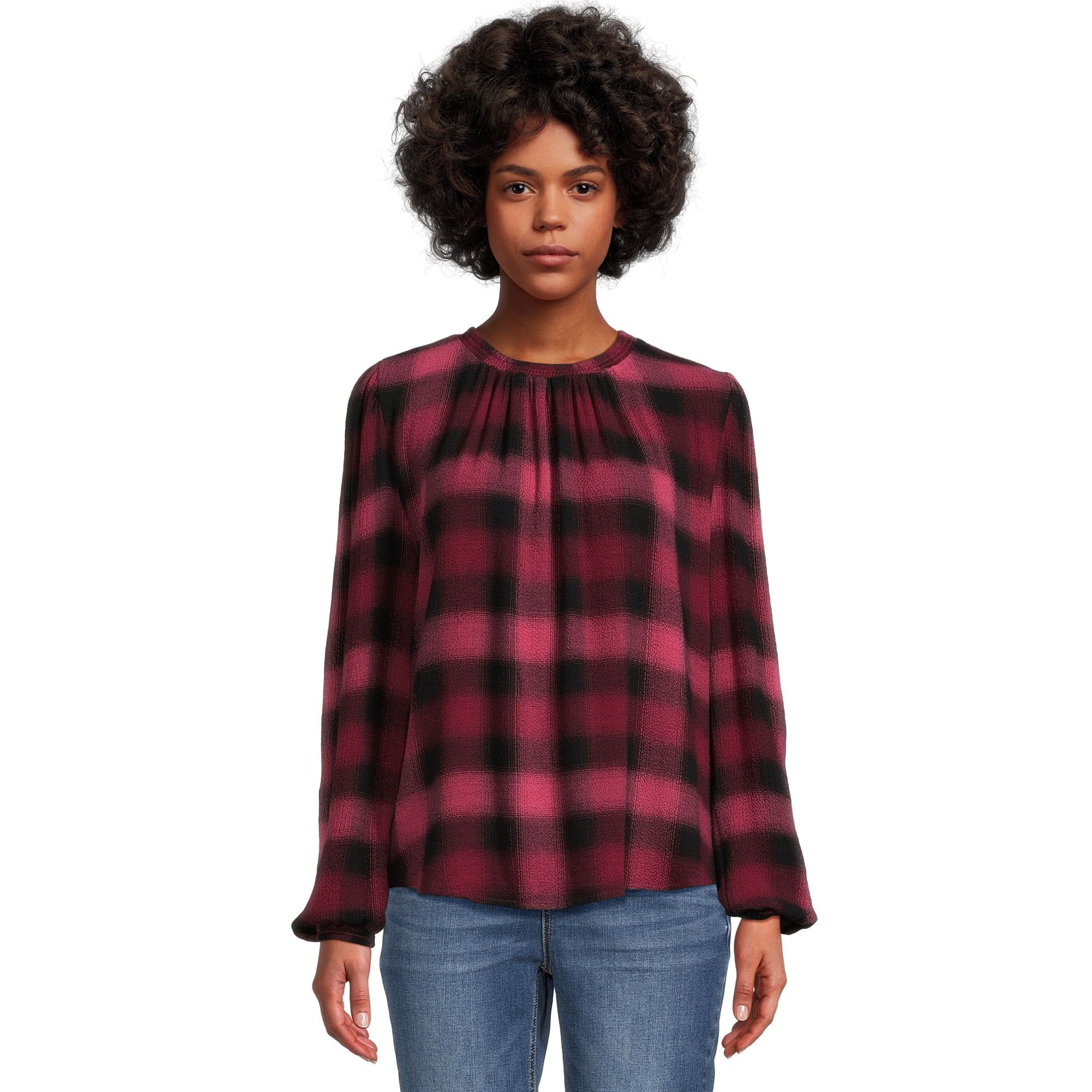 Time and Tru Women's Puff Sleeve Draped Blouse, Sizes XS-XXXL | Walmart (US)