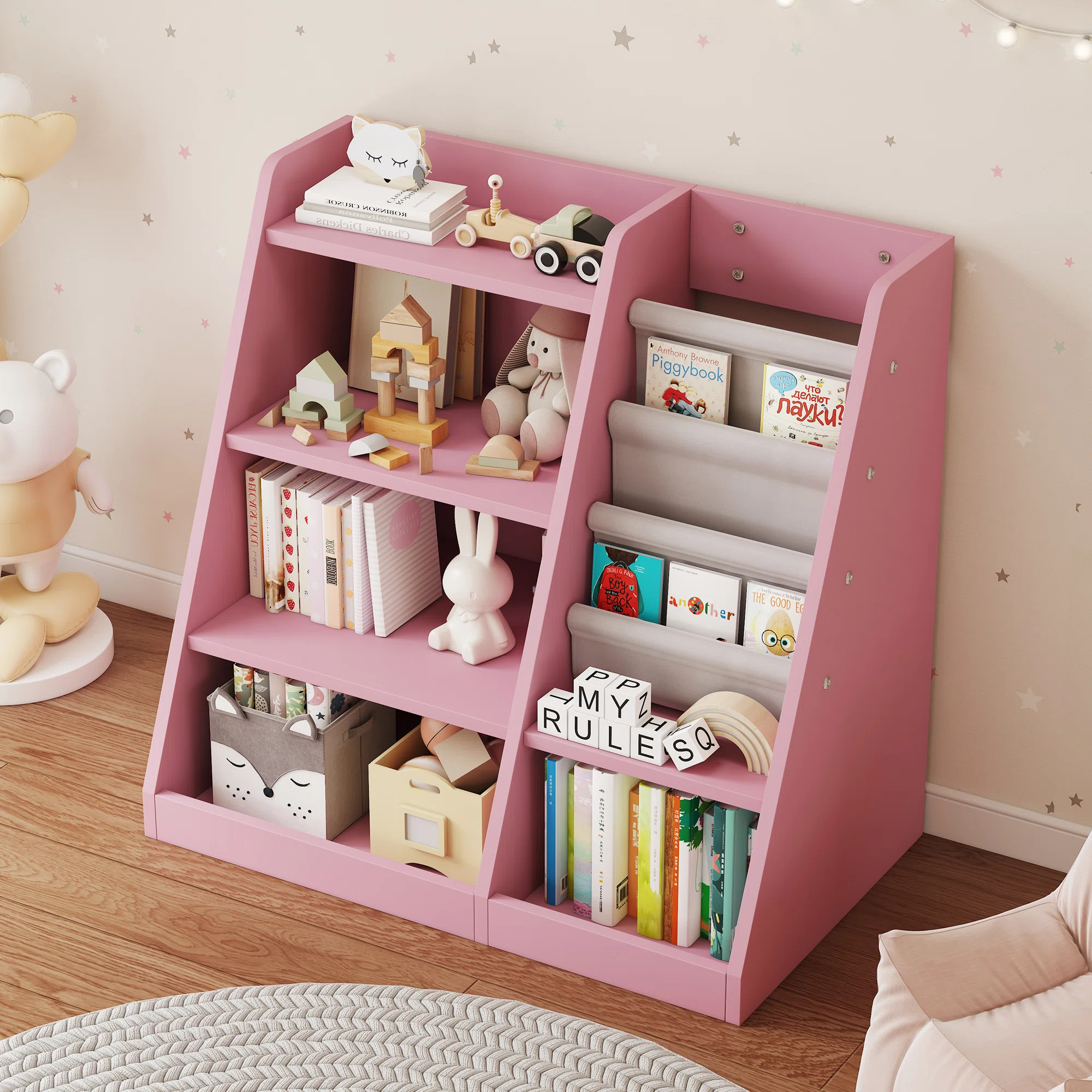 Harriet Bee 31.6'' H X 33.9'' W Kids 4-Tier shelf Bookcase with Three Deep Storage | Wayfair | Wayfair North America