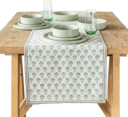 Over&Back 18x90 Hand-Blocked Printed Cotton Table Runner - Washable Table Runners for a Custom Ho... | Amazon (US)