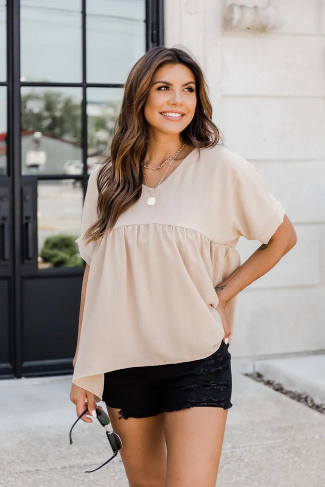 My Best Advice Babydoll Blouse Taupe FINAL SALE | The Pink Lily Boutique