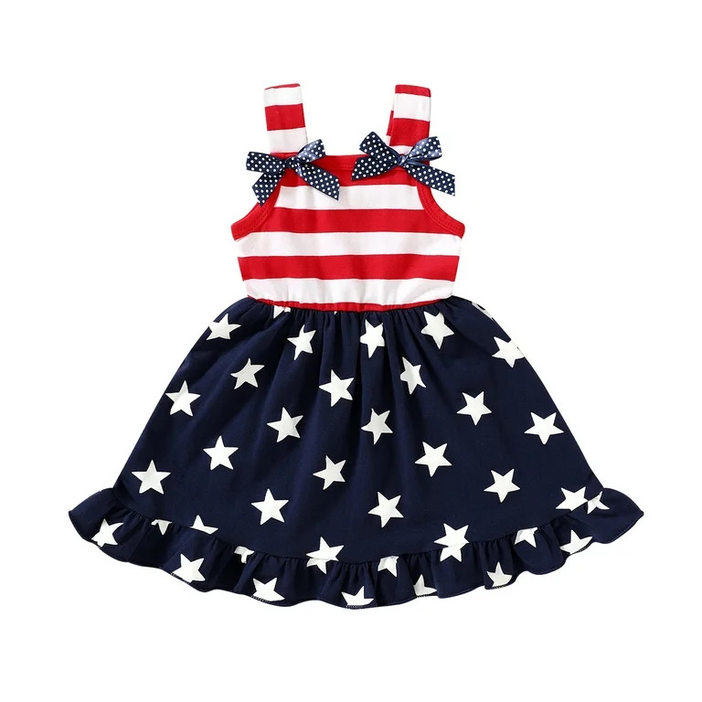 Younger Tree Toddler Baby Girls 4th of July Clothes Outfit Stars Stripes Sleeveless Dress Indepen... | Walmart (US)