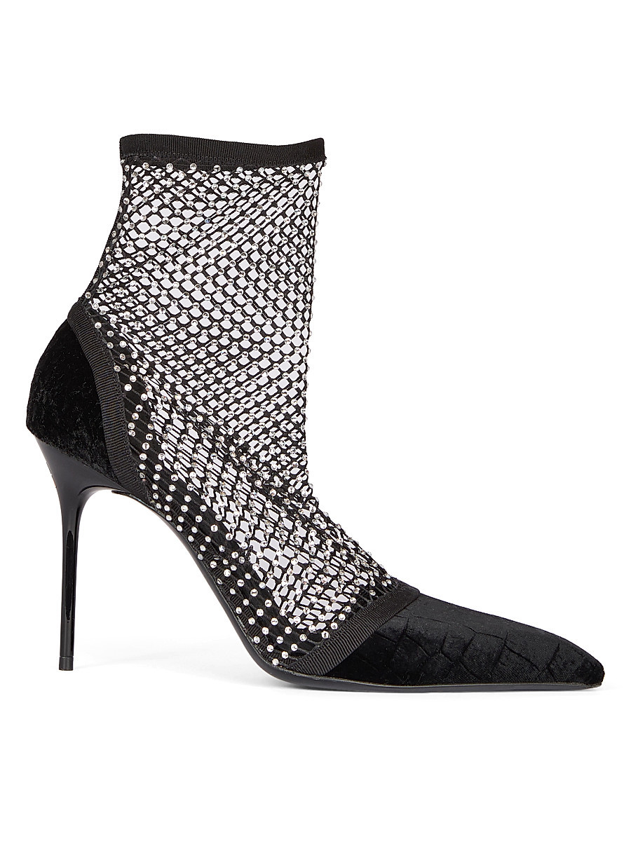 Women's 95MM Mesh & Velvet Ankle Boots - Noir - Size 10 | Saks Fifth Avenue