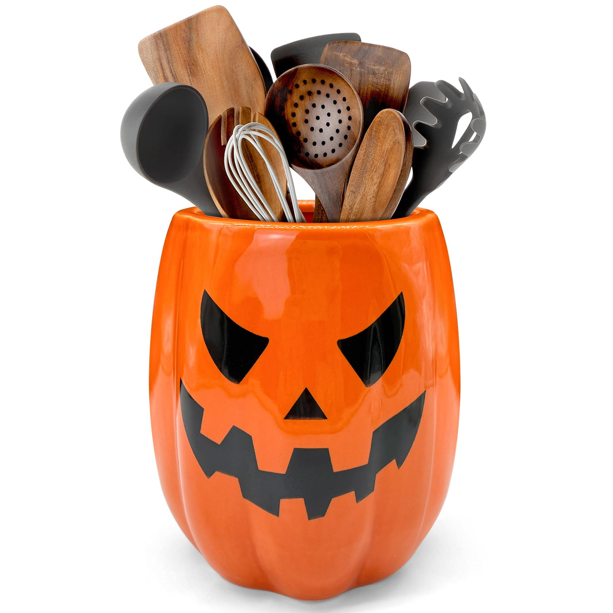 pinata Halloween Kitchen Decor Ceramic Pumpkin Utensil Holder, Cute Halloween Utensils Holder, Ce... | Amazon (US)