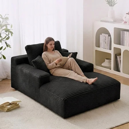 KeepCharm 68" Oversized Chaise Lounge Chair Indoor, Corduroy Boneless Couch with Pillows, Deep Seat Reading Chair, Cloud Sleeper Sofa for Living Room Bedroom | Walmart (US)