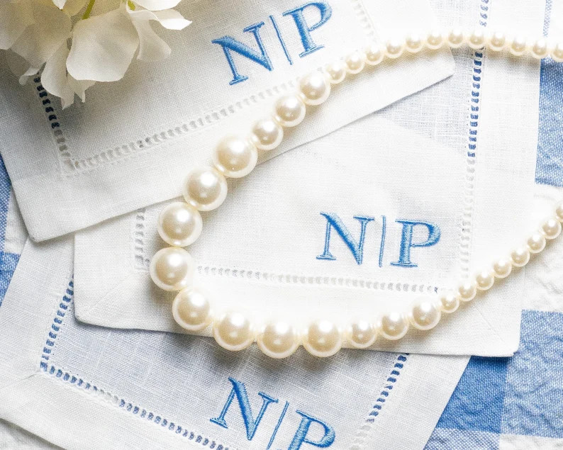 Embroidered Cocktail Napkins With Side by Side Monogram - Etsy | Etsy (US)