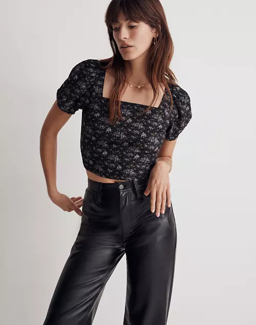 Hopewell Puff-Sleeve Crop Top in Blurred Ikat | Madewell