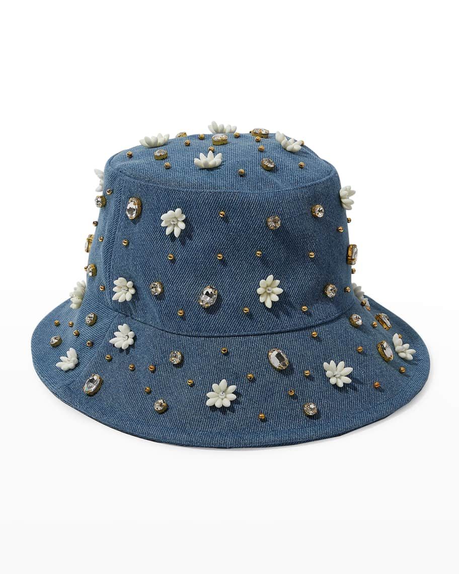 Lele Sadoughi Denim Petunia Stud Embellished  Bucket Hat | Neiman Marcus