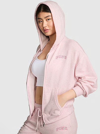 Ivy Fleece Campus Full-Zip Hoodie, Pink, S - Women's Hoodies & Sweatshirts - PINK | Victoria's Secret (US / CA )