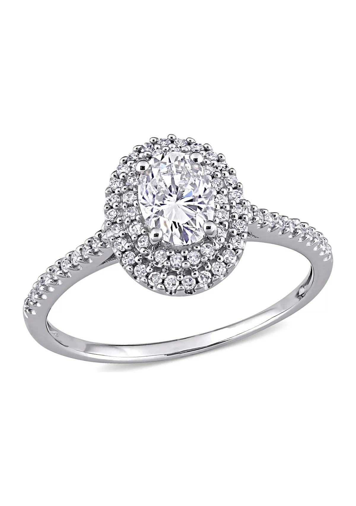 Lab Created 1 ct. t.w. Oval-Cut Moissanite and 1/3 ct. t.w. Diamond Halo Engagement Ring in 14k W... | Belk