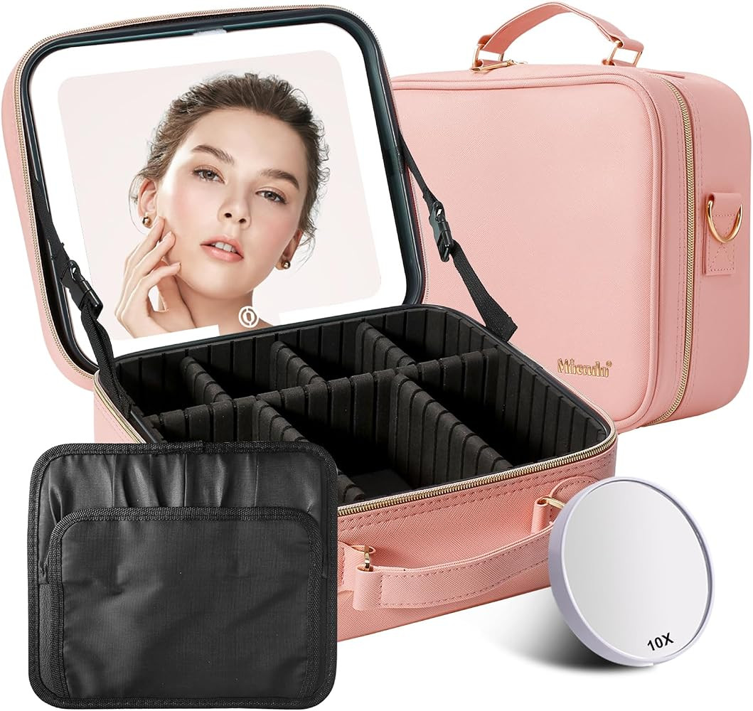 Mocado Travel Makeup Bag with LED Lighted Mirror, Travel Makeup Organizer, Makeup Case with 3 Col... | Amazon (US)