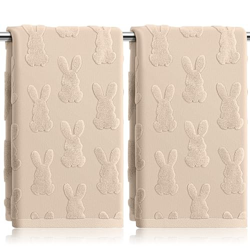 HUFAND 2 Pcs Easter Hand Towels for Bathroom Cotton Happy Easter Bunny Jacquard Decorative Kitchen Dish Towels Set Soft Absorbent Holiday Bath Towel for Spring Home Decor Gift, 13.7 x 29.5 Inch | Amazon (US)