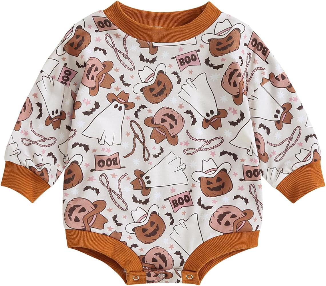 Baby Halloween Outfit Girl Boy Pumpkin Ghost Sweatshirt Romper Oversized Sweater Onesie Cute Fall... | Amazon (US)