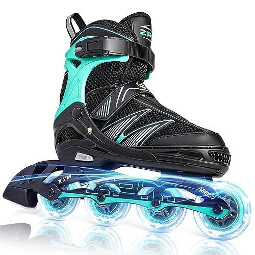 2PM SPORTS Adjustable Flashing Inline Skates for Girls, Fun Kids Inline Skates, Fun Illuminating Skates for Kids and Men - Mint L | Amazon (US)