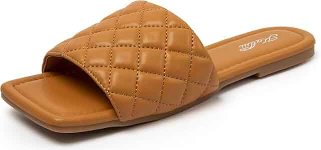 Women's Square Open Toe Flat Sandals Slip On Slide Sandals Woven Strap Flat Sandals | Amazon (US)