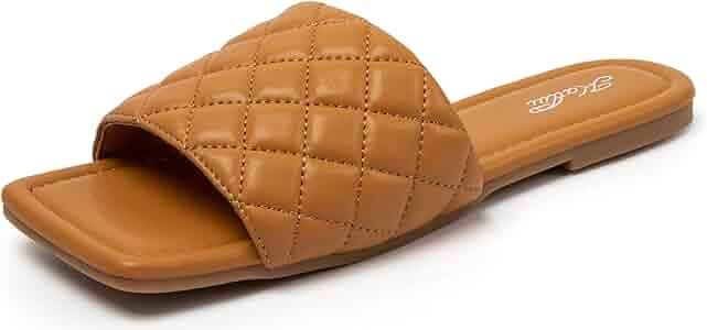 Women's Square Open Toe Flat Sandals Slip On Slide Sandals Woven Strap Flat Sandals | Amazon (US)