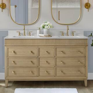 Home Decorators Collection Danby 60 in. Double Sink Platinum Oak Bath Vanity with White Engineere... | The Home Depot