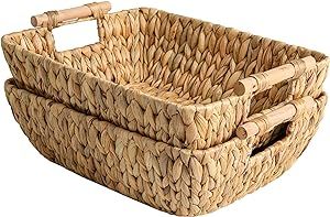 StorageWorks Hand-Woven Jumbo Storage Baskets with Wooden Handles, Water Hyacinth Wicker Baskets ... | Amazon (US)