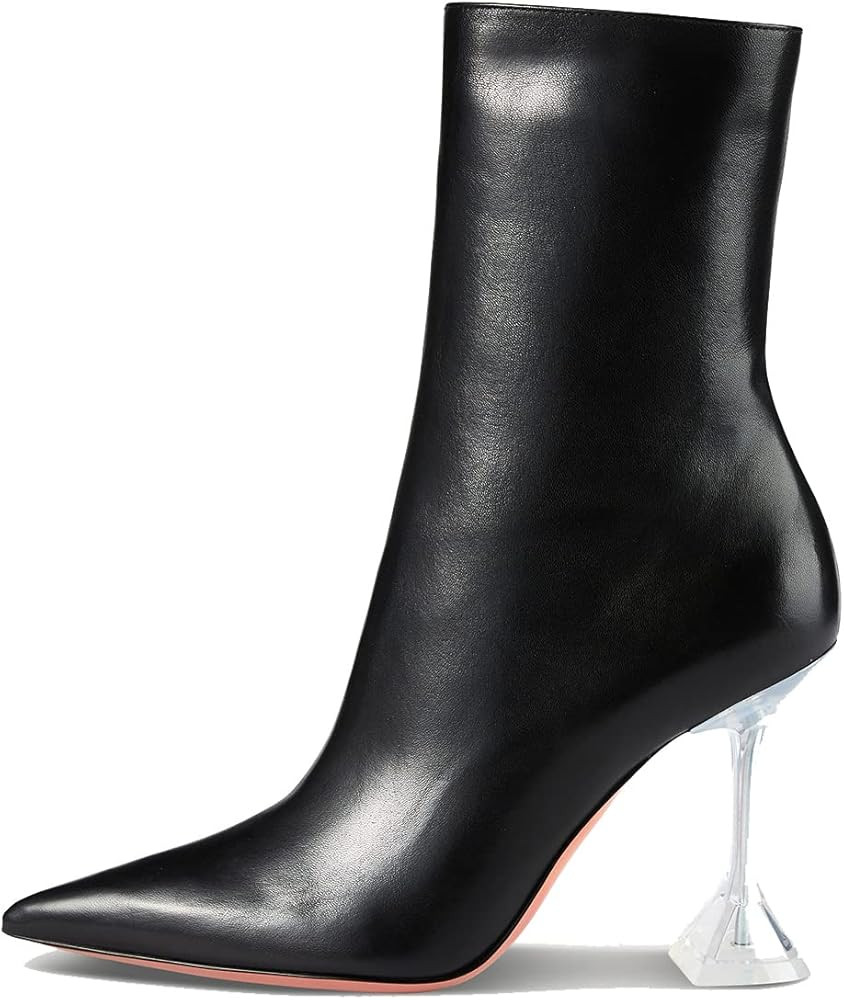 keleimusi Leather Heeled Ankle Boots Clear Sculptural Heels Pointed Toe Short Booties | Amazon (US)