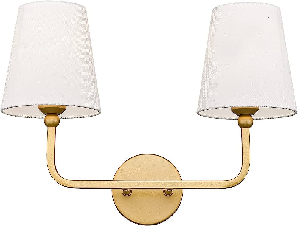 METWET 2-Light Gold Bathroom Vanity Light Fixtures, Modern Bedside Wall Sconces with Flared White... | Amazon (US)