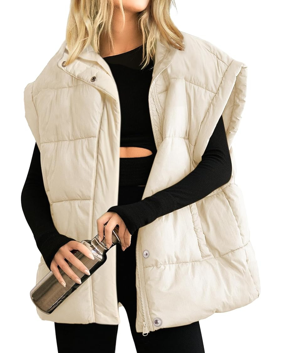 Ainangua Women's Puffer Vest Stand Collar Zipper Sleeveless Jackets Winter Lightweight Vests Warm... | Amazon (US)
