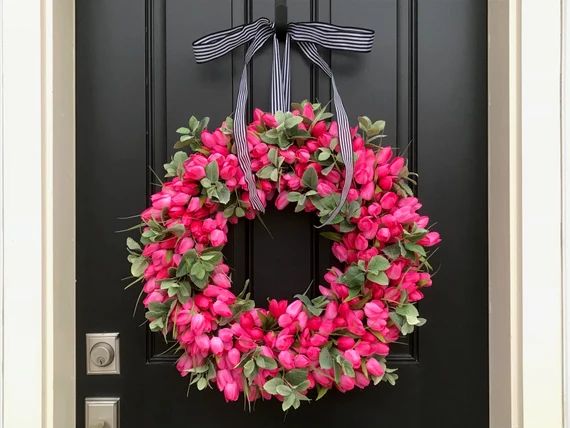 BEST SELLER Hot Pink Tulip Wreath Spring Tulip Wreaths | Etsy | Etsy (US)