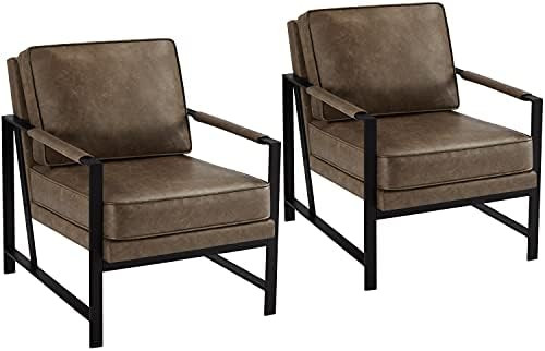 Yaheetech Accent Chair Retro Upholstered Faux Leather Sofa Chair Living Room Arm Chair with Metal Le | Amazon (US)