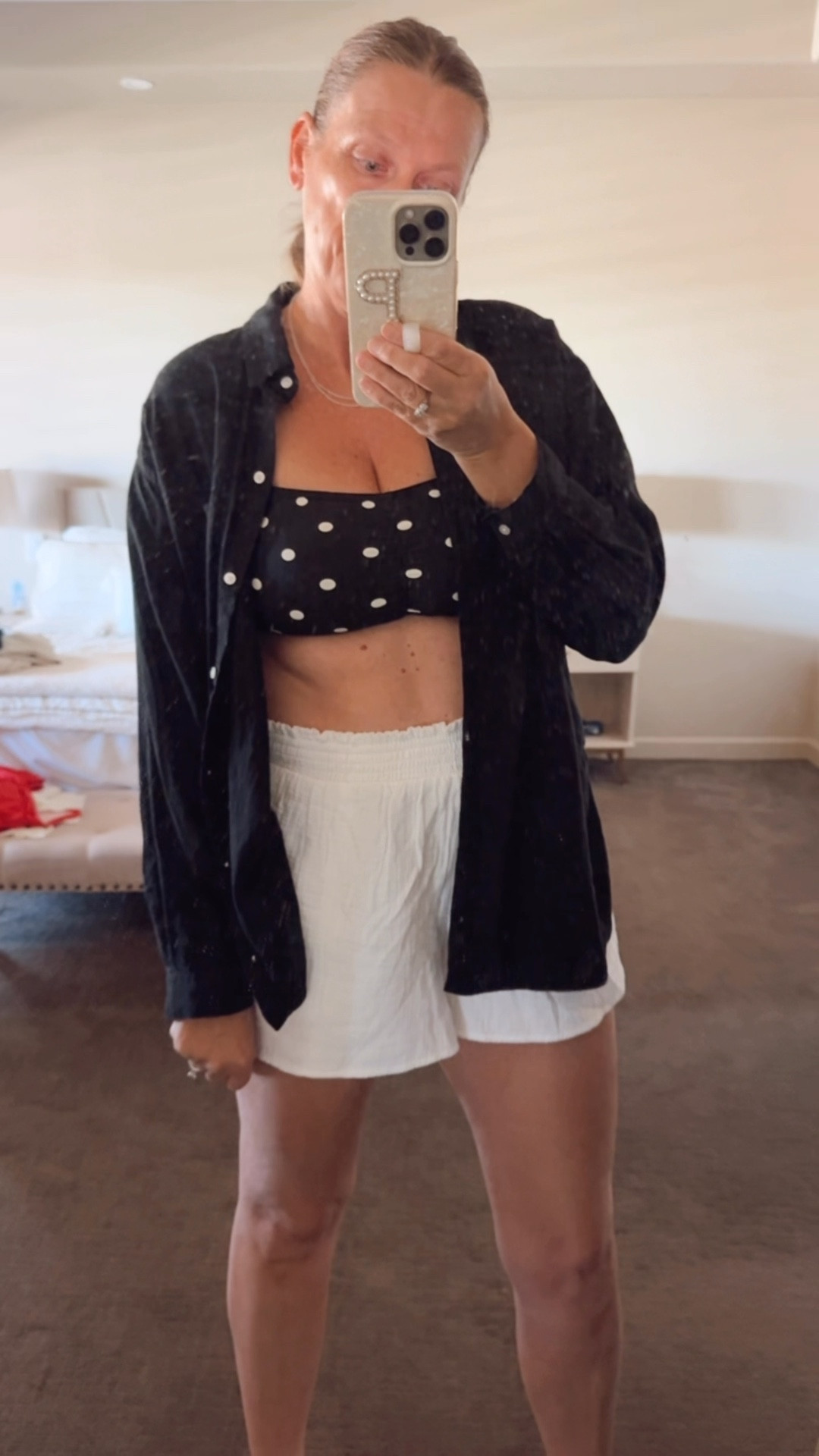 Pool outfit 

Polka dot swimsuit, pool outfit , vacation outfit, European vacation look, beach club look, black linen shirt, white shorts

#LTKOver40 #LTKSwim #LTKTravel