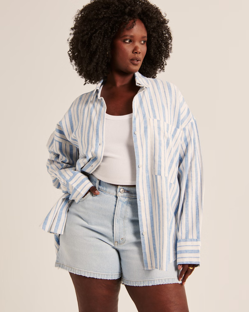 Women's Oversized Linen-Blend Shirt | Women's Tops | Abercrombie.com | Abercrombie & Fitch (US)