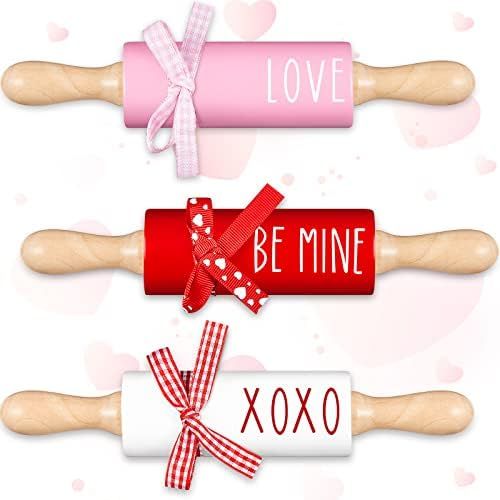 Tiered Tray Decor Valentines Christmas Mini Rolling Pin Farmhouse Kitchen Wood Rolling Pins for C... | Amazon (US)