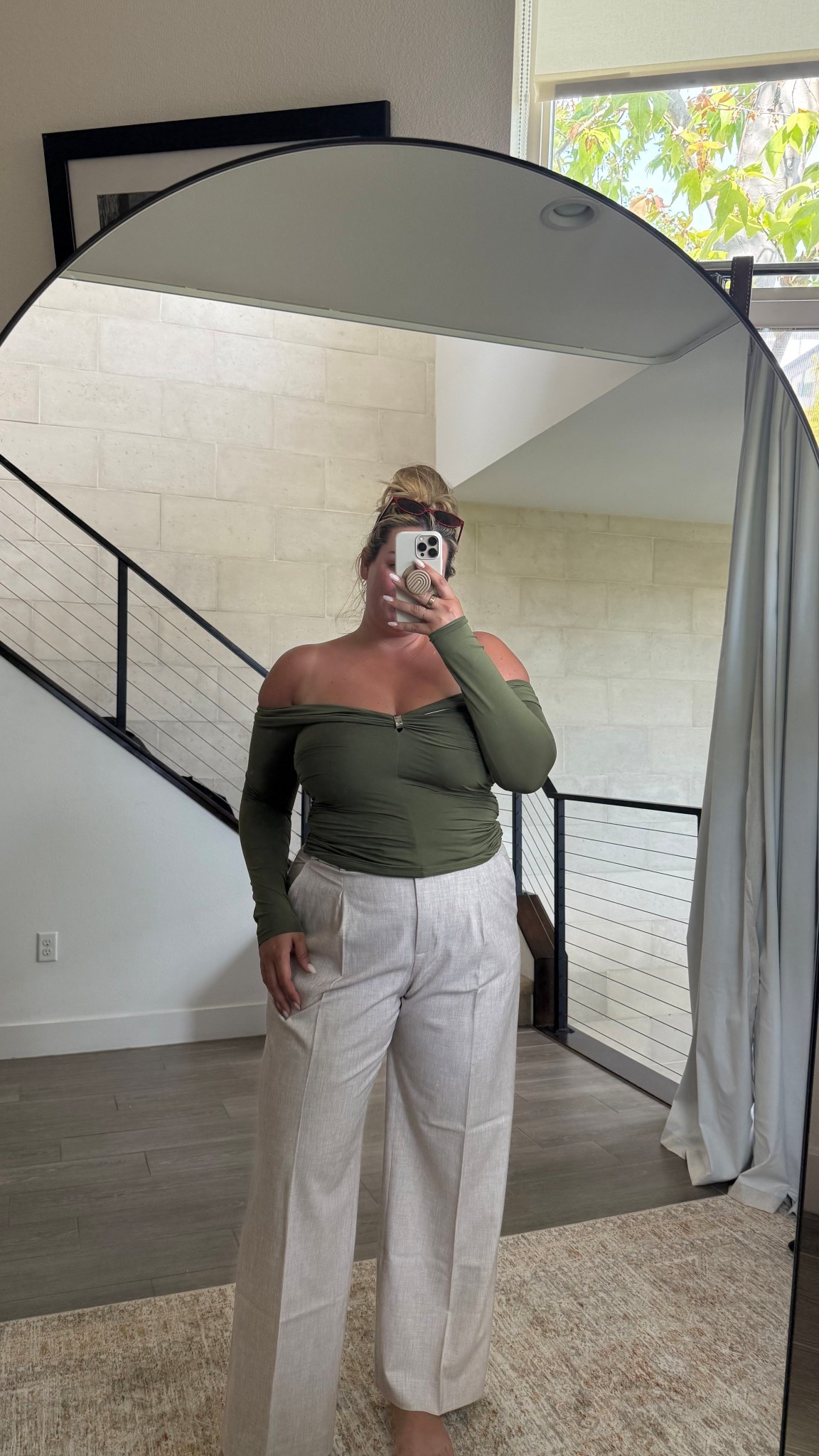 wearing a large in this top and a 33 in the pants!!

#LTKMidsize #LTKSummerEdit #LTKWorkwear